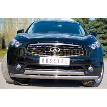 Защита переднего бампера 75х42-75х42 овал РусСталь для Infiniti FX37/QX70 2009-2017