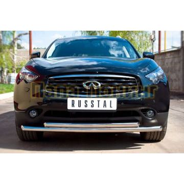 Защита передняя двойная d57-d57 РусСталь для Infiniti FX37/QX70 2009-2017