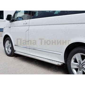 Пороги с площадкой алюминиевый лист d42 правый вариант 2 РусСталь для Volkswagen Caravelle/Multivan/Transporter 2015-