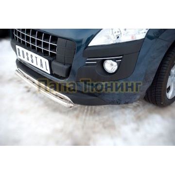 Накладка на передний бампер d42 РусСталь для Peugeot 3008 2009-2014