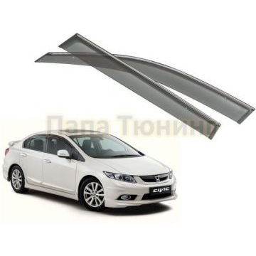 Дефлекторы окон с хромированным молдингом OEM Tuning для Honda Civic 2012-2015