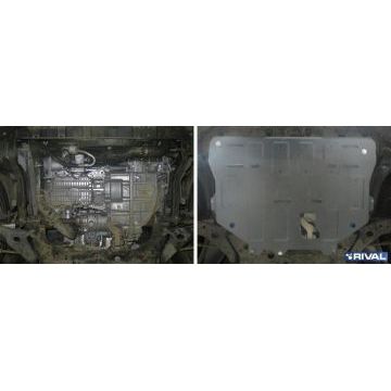 Защита картера + КПП алюминий 4 мм Rival для Ford Kuga, V - 1.6; 2.5 2013-2016/Ford Kuga, V - 1.5 Ecoboost;1.6; 2.5 2016-
