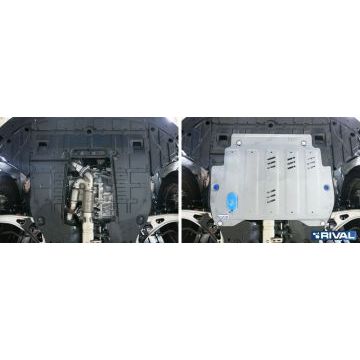 Защита картера + КПП алюминий 4 мм RIVAL для Infiniti JX35, V - 3.5 2012-2013/Infiniti QX60, V - 3.5 2016-/ Infiniti QX60, V - 3.5; 2.5 HEV 2013-2016/Nissan Murano, V - 3.5 2016-/Nissan Pathfinder, V - 3.5 2014-2017