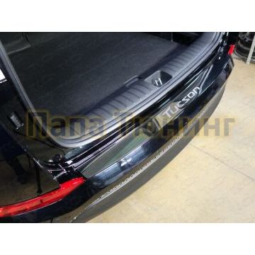 Накладка на задний бампер зеркальный лист надпись Tucson ТСС для Hyundai Tucson 2015-2018