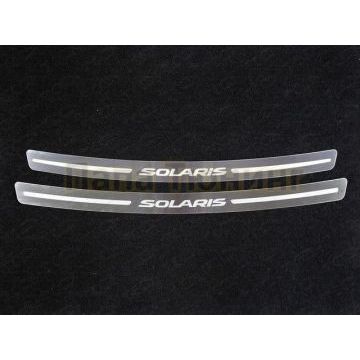 Накладка на задний бампер зеркальный лист надпись Solaris только седан ТСС для Hyundai Solaris 2014-2017