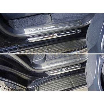 Накладки на пороги с гибом лист шлифованный логотип Lexus 4 штуки ТСС для Lexus LX-450d 2015-