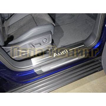 Накладки на пороги на пластик шлифованный лист надпись Audi 2 штуки ТСС для Audi Q5 2016-