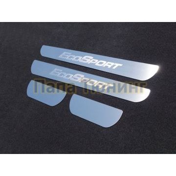 Накладки на пороги c надписью шлифованный лист ТСС для Ford EcoSport 2014-2018