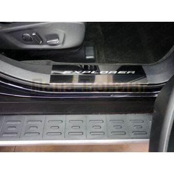 Накладки на пороги зеркальный лист надпись Explorer 2 шт ТСС для Ford Explorer 2015-