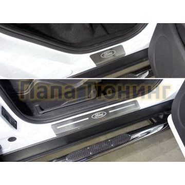 Накладки на пороги шлифованный лист лого Ford ТСС для Ford Kuga 2016-