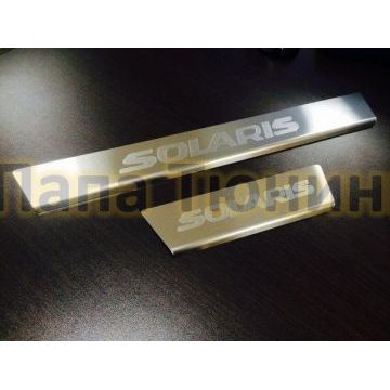 Накладки на пороги шлифованный лист с логотипом ТСС для Hyundai Solaris 2014-2017