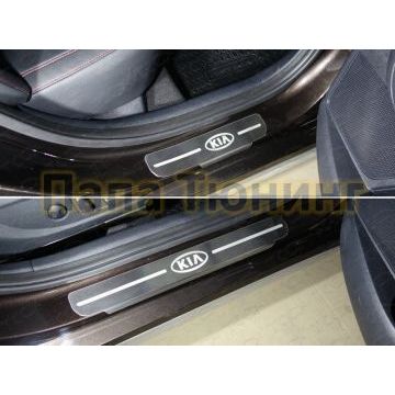 Накладки на пороги шлифованный лист лого Kia 4 штуки ТСС для Kia Optima 2016-