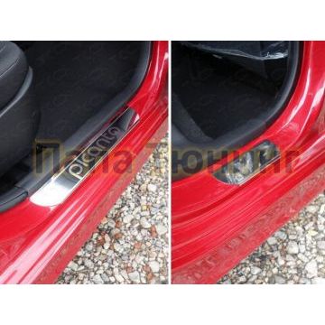Накладки на пороги зеркальный лист надпись Picanto ТСС для Kia Picanto 2015-2017