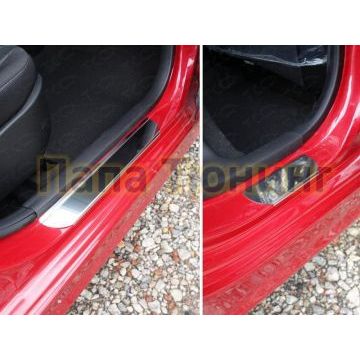 Накладки на пороги зеркальный лист ТСС для Kia Picanto 2015-2017