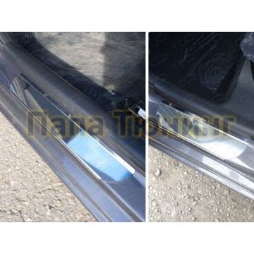 Накладки на пороги зеркальный лист ТСС для Kia Rio 2011-2015