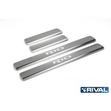 Накладки порогов Rival с надписью 4 штуки для Kia Rio 2011-2017
