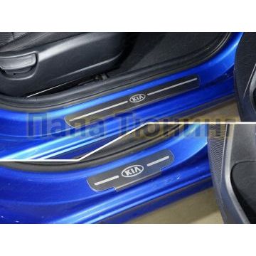 Накладки на пороги шлифованный лист лого Kia 4 штуки ТСС для Kia Rio 2018- Накладки на пороги шлифованный лист лого Kia 4 штуки ТСС для Kia Rio 2018-