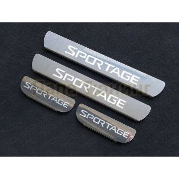 Накладки на пороги зеркальный лист надпись Sportage ТСС для Kia Sportage 2016-2018