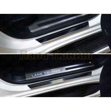 Накладки на пороги с гибом лист зеркальный надпись Lexus 4 штуки ТСС для Lexus LX-450d 2015-