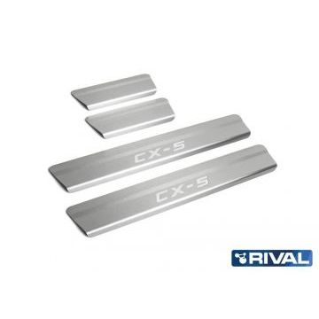 Накладки порогов Rival с надписью 4 штуки для Mazda CX-5 2017-