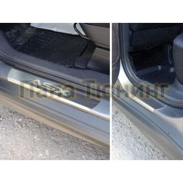 Накладки на пороги шлифованный лист надпись ASX ТСС для Mitsubishi ASX 2013-2016