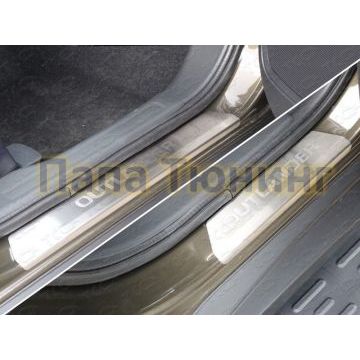 Накладки на пороги шлифованный лист надпись OUTLANDER ТСС для Mitsubishi Outlander 2015-2018