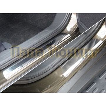 Накладки на пороги зеркальный лист ТСС для Mitsubishi Outlander 2015-2018