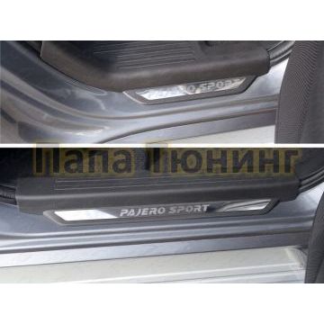 Накладки на пороги вставка зеркальный лист надпись Pajero Sport ТСС для Mitsubishi Pajero Sport 2016-2021