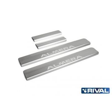 Накладки порогов Rival с надписью 4 штуки для Nissan Almera 2013-2018