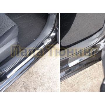 Накладки на пороги зеркальный лист ТСС для Nissan Sentra 2012-2017
