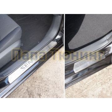 Накладки на пороги шлифованный лист надпись SENTRA ТСС для Nissan Sentra 2012-2017