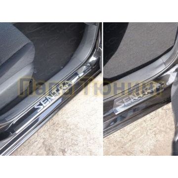 Накладки на пороги зеркальный лист надпись SENTRA ТСС для Nissan Sentra 2012-2017