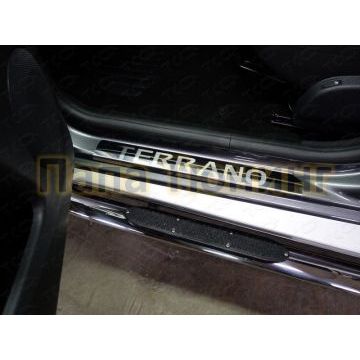 Накладки порогов зеркальный лист надпись TERRANO (комплект 2 шт) ТСС для Nissan Terrano 2014-