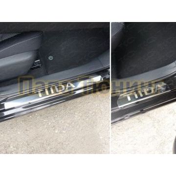 Накладки на пороги зеркальный лист надпись Tiida ТСС для Nissan Tiida 2015-2018 Накладки на пороги зеркальный лист надпись Tiida ТСС для Nissan Tiida 2015-2018