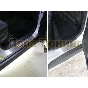 Накладки на пороги шлифованный лист надпись Vitara ТСС для Suzuki Vitara 2015- Накладки на пороги шлифованный лист надпись Vitara ТСС для Suzuki Vitara 2015-