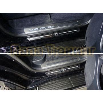 Накладки на пороги зеркальный лист логотип Toyota 4 штуки ТСС для Toyota Land Cruiser 200 Executive 2016-
