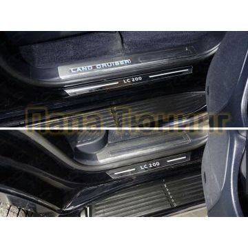 Накладки на пороги зеркальный лист надпись LC 200 4 штуки ТСС для Toyota Land Cruiser 200 Executive 2016-