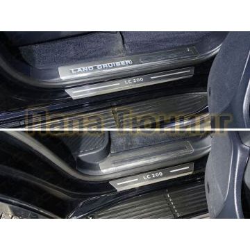 Накладки на пороги с гибом шлифованный лист надпись LC 200 4 штуки ТСС для Toyota Land Cruiser 200 Executive 2016-