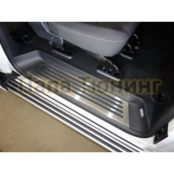 Накладки на пороги на пластик шлифованный лист 3 штуки ТСС для Volkswagen Caravelle T6 2015-