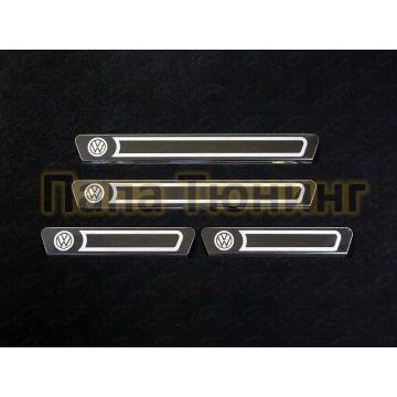 Накладки на пороги внешние зеркальный лист лого Volkswagen ТСС для Volkswagen Polo 2015-