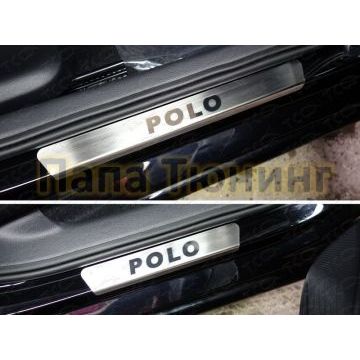 Накладки на пороги шлифованный лист надпись Polo ТСС для Volkswagen Polo 2015- Накладки на пороги шлифованный лист надпись Polo ТСС для Volkswagen Polo 2015-