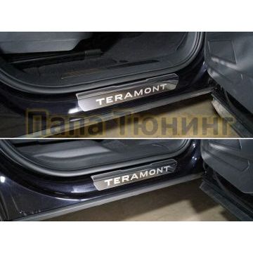 Накладки на пороги лист зеркальный надпись Teramont 4 шт ТСС для Volkswagen Teramont 2018-