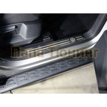 Накладки на пластиковые пороги шлифованный лист логотип VW 2шт ТСС для Volkswagen Tiguan 2016- Накладки на пластиковые пороги шлифованный лист логотип VW 2шт ТСС для Volkswagen Tiguan 2016-