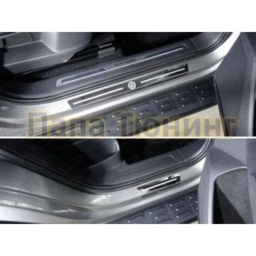 Накладки на пороги внешние зеркальный лист логотип VW 4 шт ТСС для Volkswagen Tiguan 2016-
