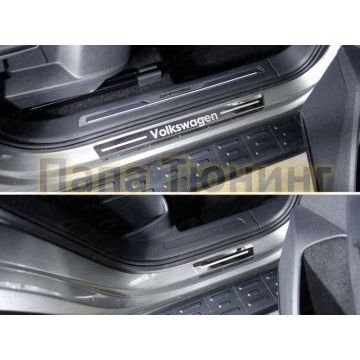 Накладки на пороги внешние зеркальный лист надпись Volkswagen 4 шт ТСС для Volkswagen Tiguan 2016-