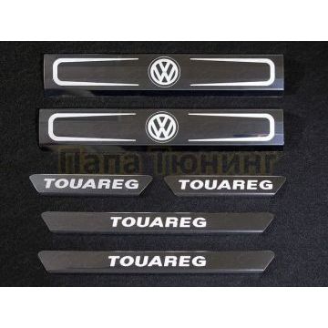 Накладки на пороги внутренние и внешние зеркальные надпись ТСС для Volkswagen Touareg 2014-2017