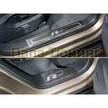 Накладки на пластиковые пороги лист шлифованный надпись R-Line 4 шт ТСС для Volkswagen Touareg 2018-