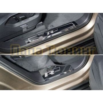 Накладки на пластиковые пороги лист зеркальный надпись R-Line 4 шт ТСС для Volkswagen Touareg 2018-