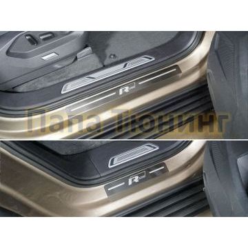 Накладки на пороги лист шлифованный надпись R-Line 4 шт ТСС для Volkswagen Touareg 2018-