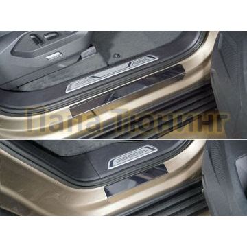 Накладки на пороги лист зеркальный 4 шт ТСС для Volkswagen Touareg 2018-